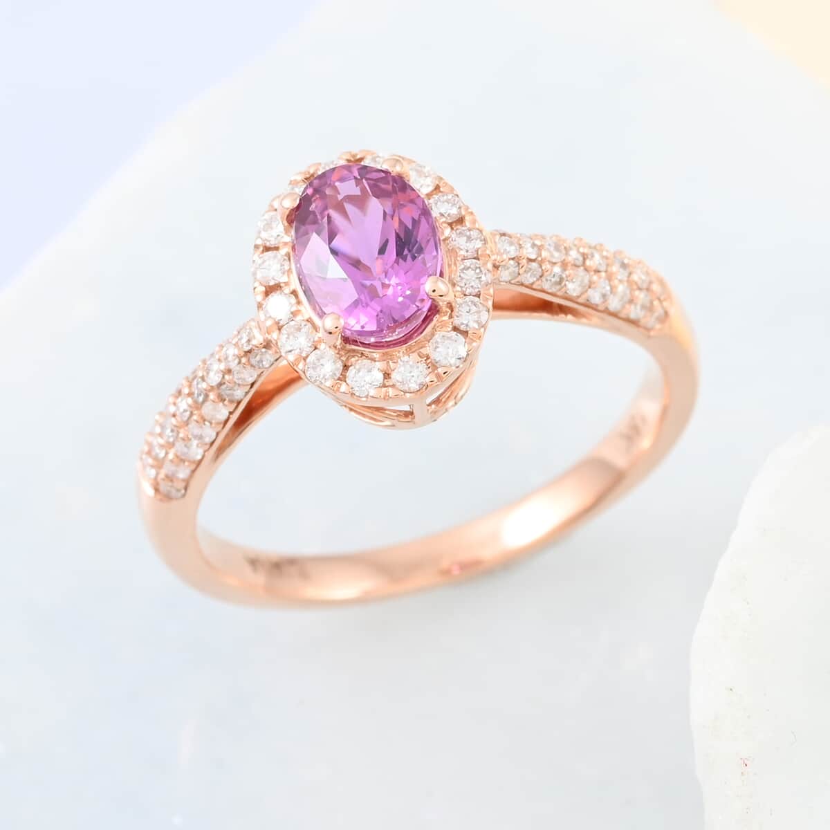 Certified Iliana 18K Rose Gold AAA Madagascar Pink Sapphire and G-H SI Diamond Halo Ring (Size 8.5) 1.35 ctw image number 1