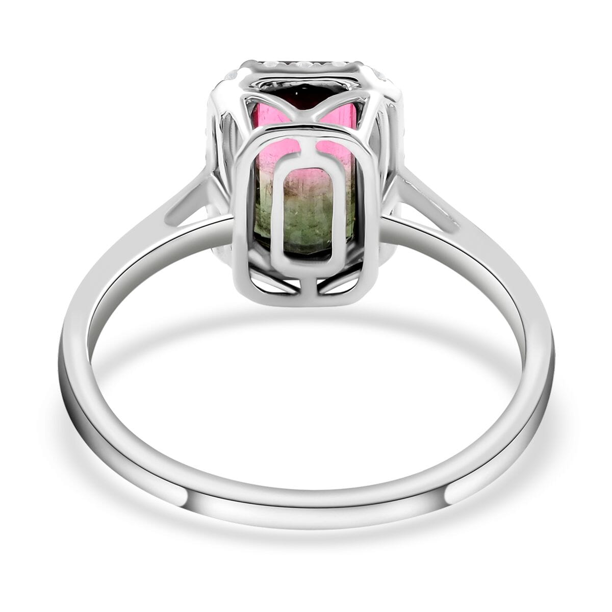 Certified Luxoro 14K White Gold AAA Bi-Color Tourmaline and G-H I2 Diamond Halo Ring (Size 8.5) 1.69 ctw image number 4