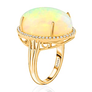 Certified Iliana 18K Yellow Gold AAA Ethiopian Welo Opal and G-H SI Diamond Ring (Size 8.5) 7.85 Grams 12.85 ctw
