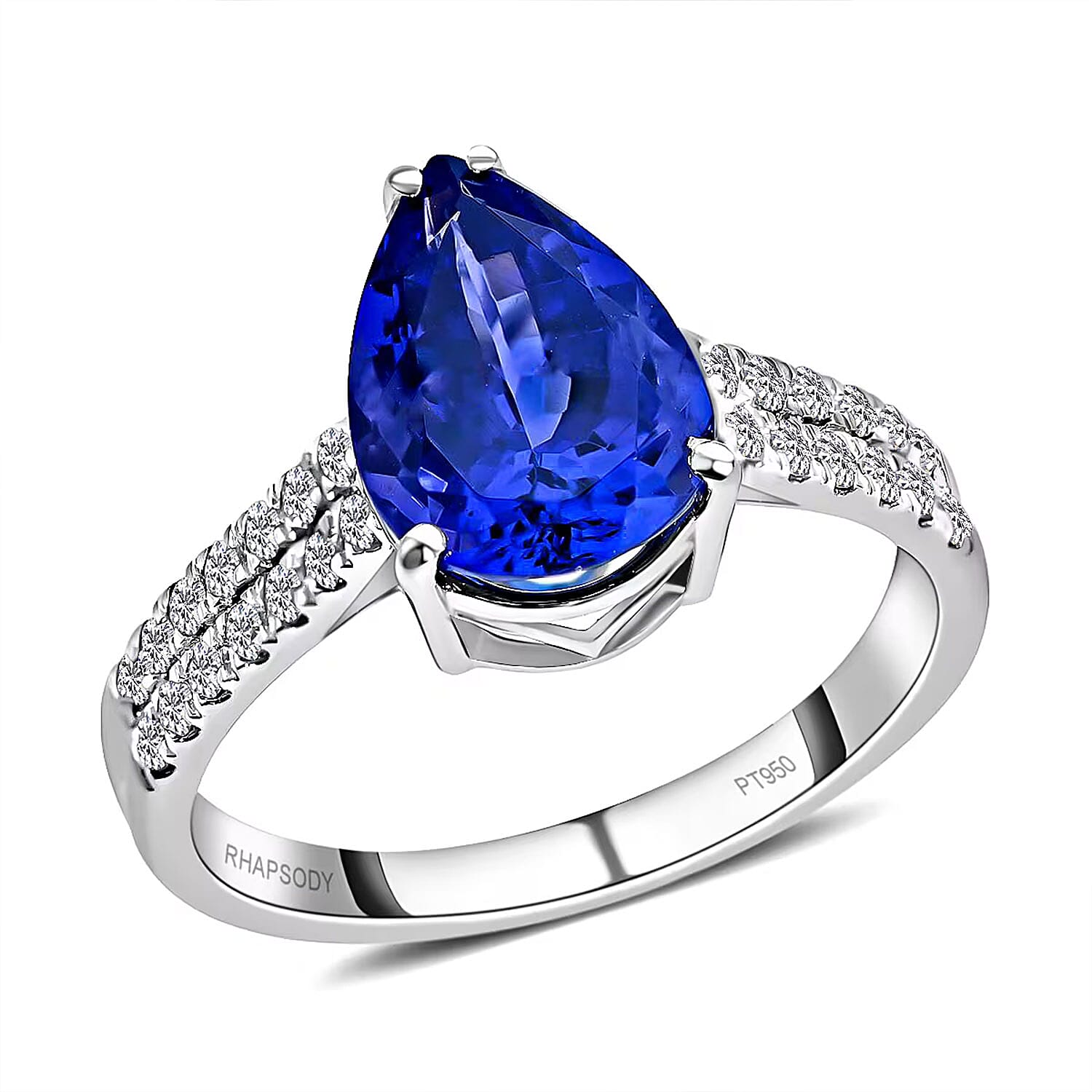 Certified and Appraised Rhapsody 950 Platinum AAAA Tanzanite and E-F VS Diamond Ring (Size 9.5) 5.50 Grams 3.60 ctw