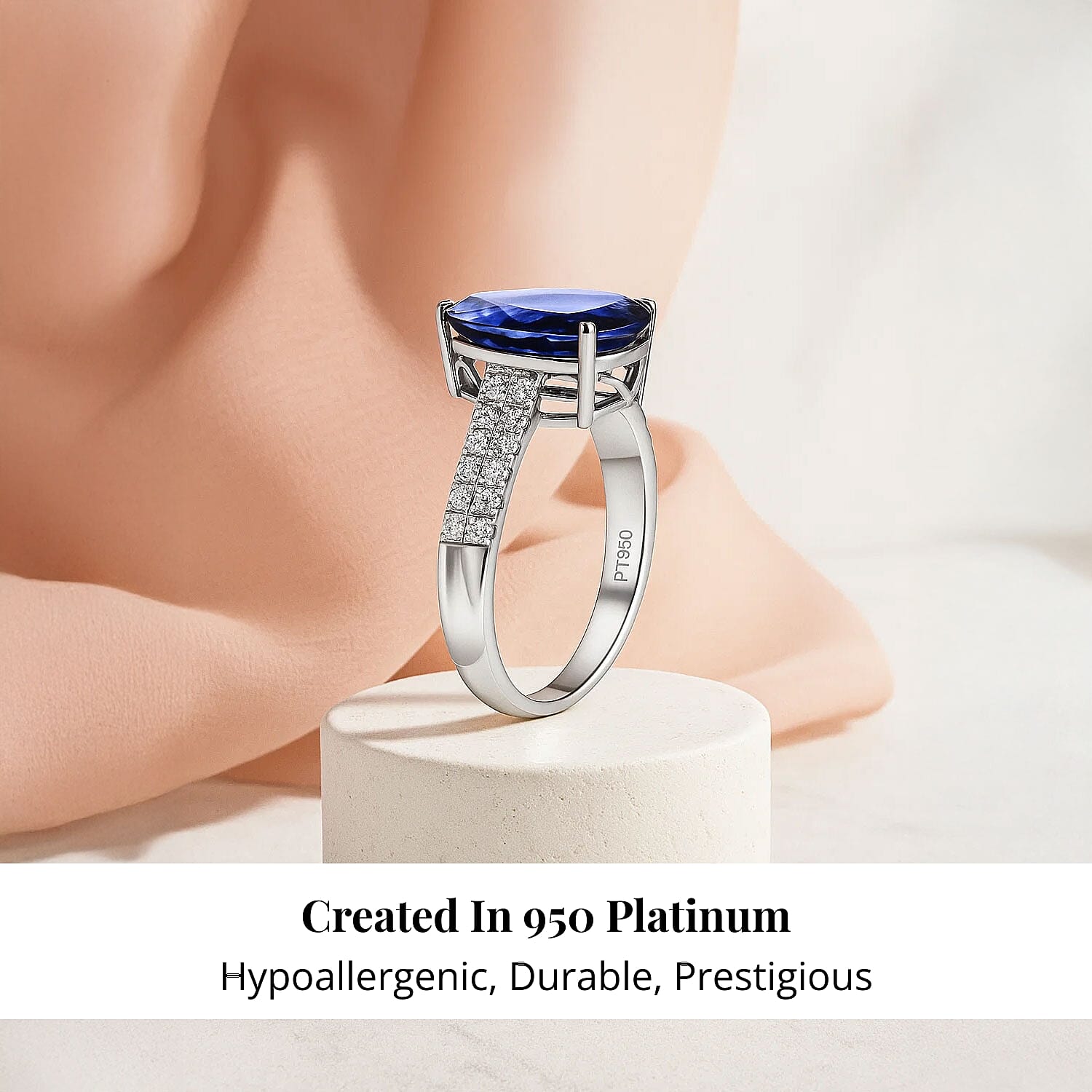 Certified and Appraised Rhapsody 950 Platinum AAAA Tanzanite and E-F VS Diamond Ring (Size 9.5) 5.50 Grams 3.60 ctw