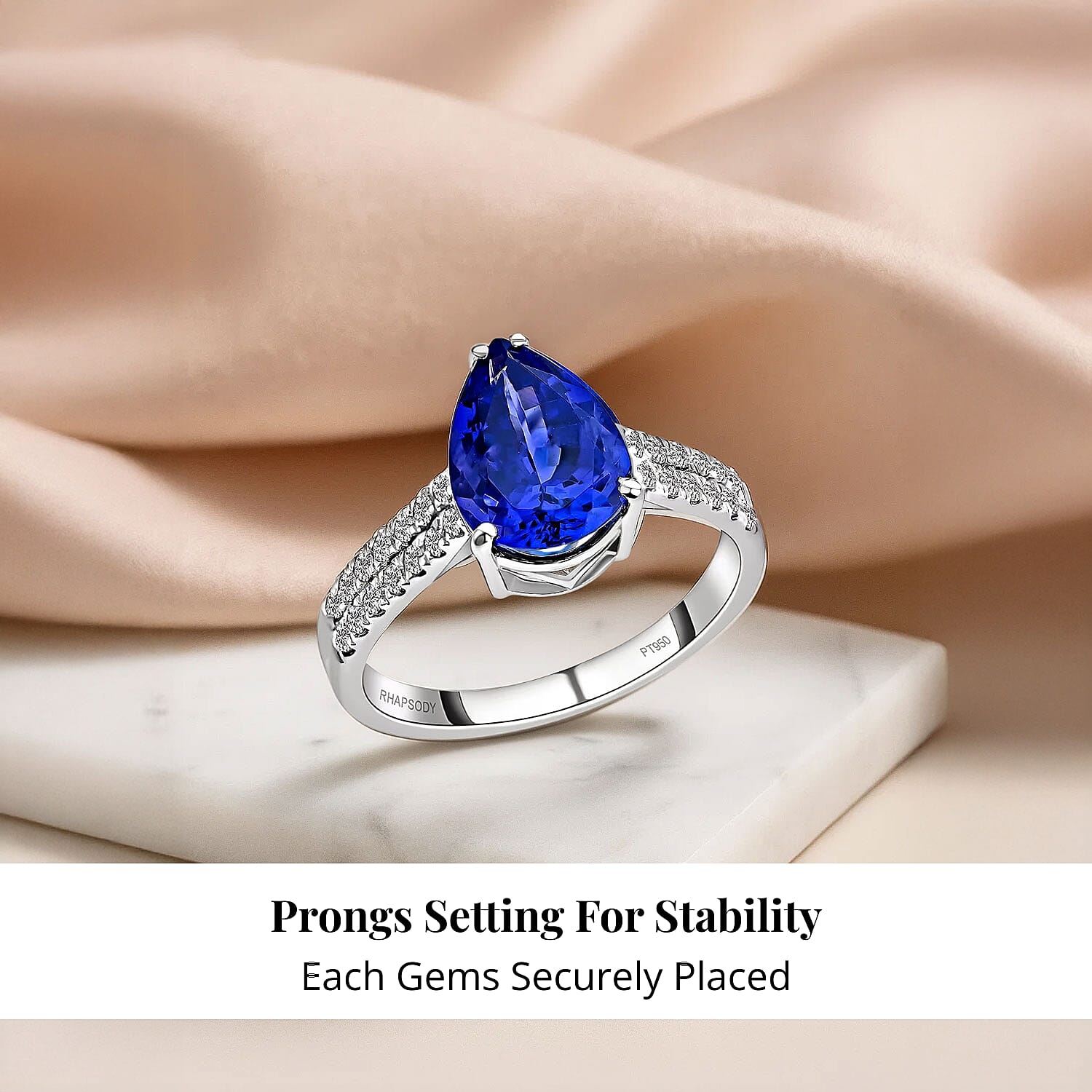 Certified and Appraised Rhapsody 950 Platinum AAAA Tanzanite and E-F VS Diamond Ring (Size 9.5) 5.50 Grams 3.60 ctw
