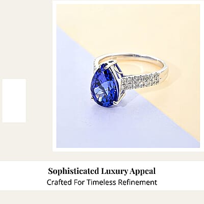 Certified and Appraised Rhapsody 950 Platinum AAAA Tanzanite and E-F VS Diamond Ring (Size 9.5) 5.50 Grams 3.60 ctw