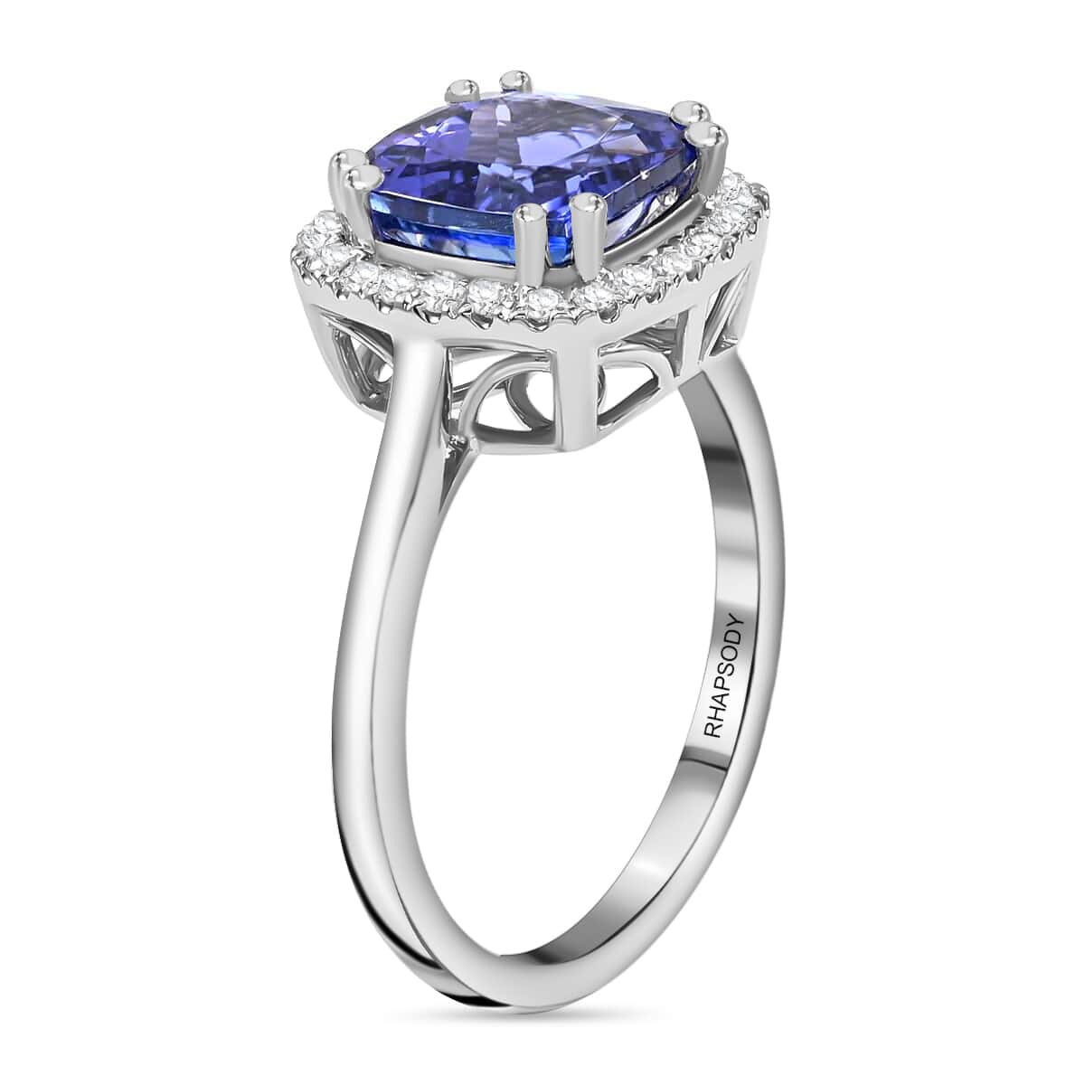 Certified Rhapsody 950 Platinum AAAA Tanzanite and E-F VS Diamond Halo Ring (Size 9.5) 5.65 Grams 3.25 ctw image number 3