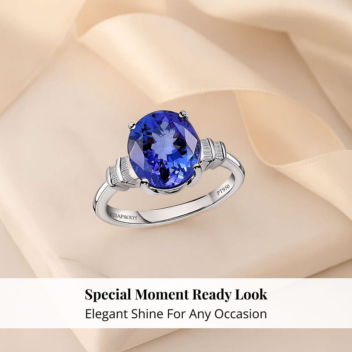 Rhapsody 950 Platinum AAAA Tanzanite and E-F VS Diamond Ring (Size 9.5) 4.85 Grams 4.00 ctw image number 4