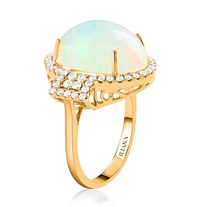 Certified & Appraised Iliana 18K Yellow Gold AAA Ethiopian Welo Opal and G-H SI Diamond Halo Ring (Size 9.5) 5.60 Grams 7.40 ctw