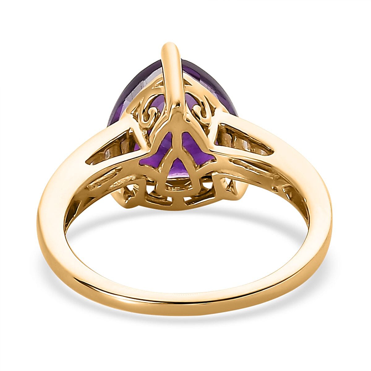 Luxoro AAA Moroccan Amethyst and Diamond 3.70 ctw Ring in 10K Yellow Gold (Size 9.5) image number 4