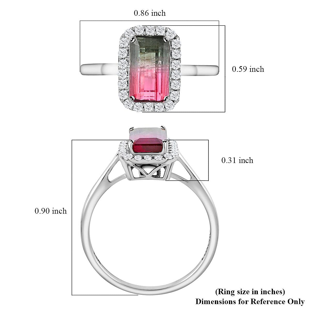 Certified Luxoro 14K White Gold AAA Bi-Color Tourmaline and G-H I2 Diamond Halo Ring (Size 5.0) 1.69 ctw image number 5