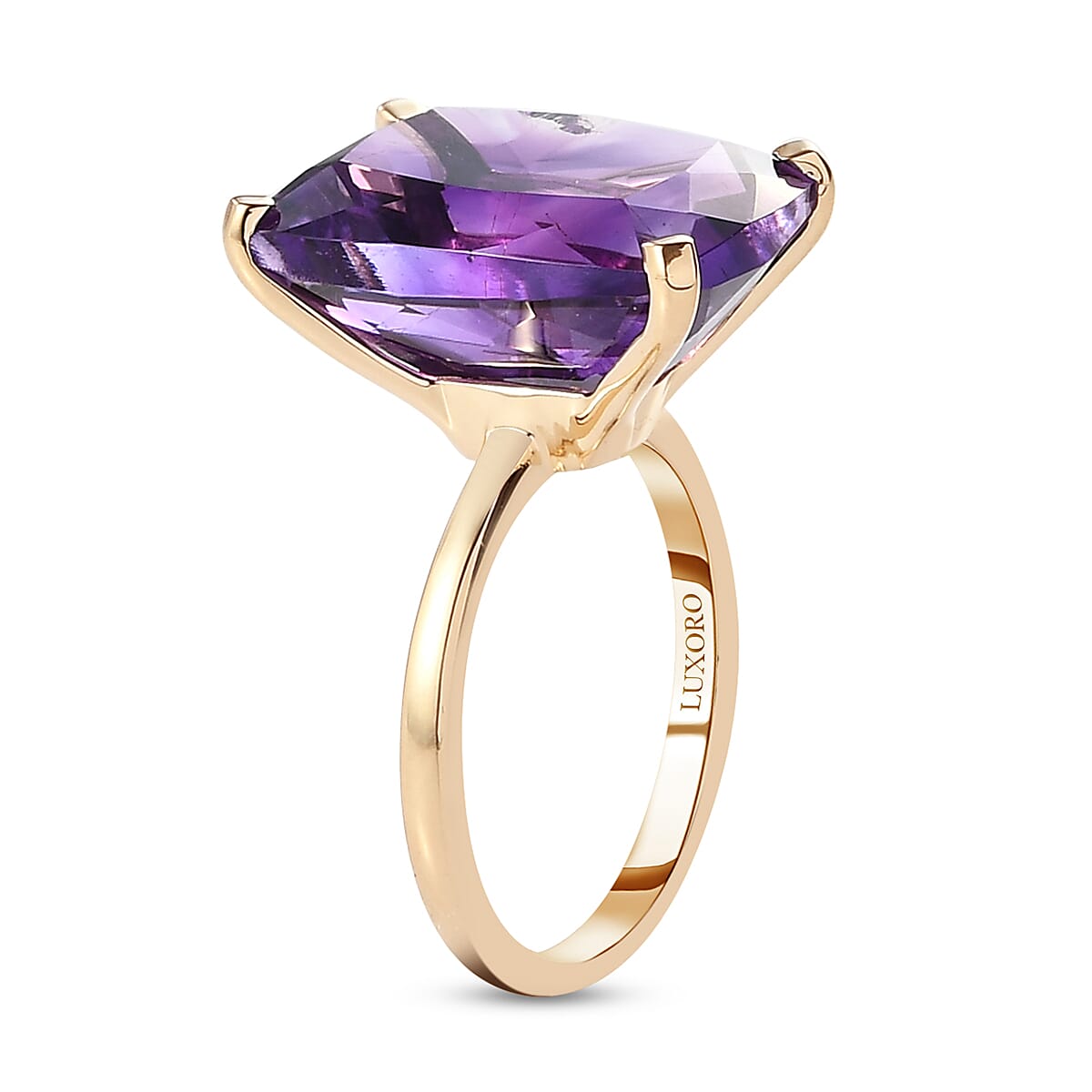 Luxoro 10K Yellow Gold AAA Moroccan Amethyst Solitaire Ring (Size 5.0) 10.75 ctw image number 3