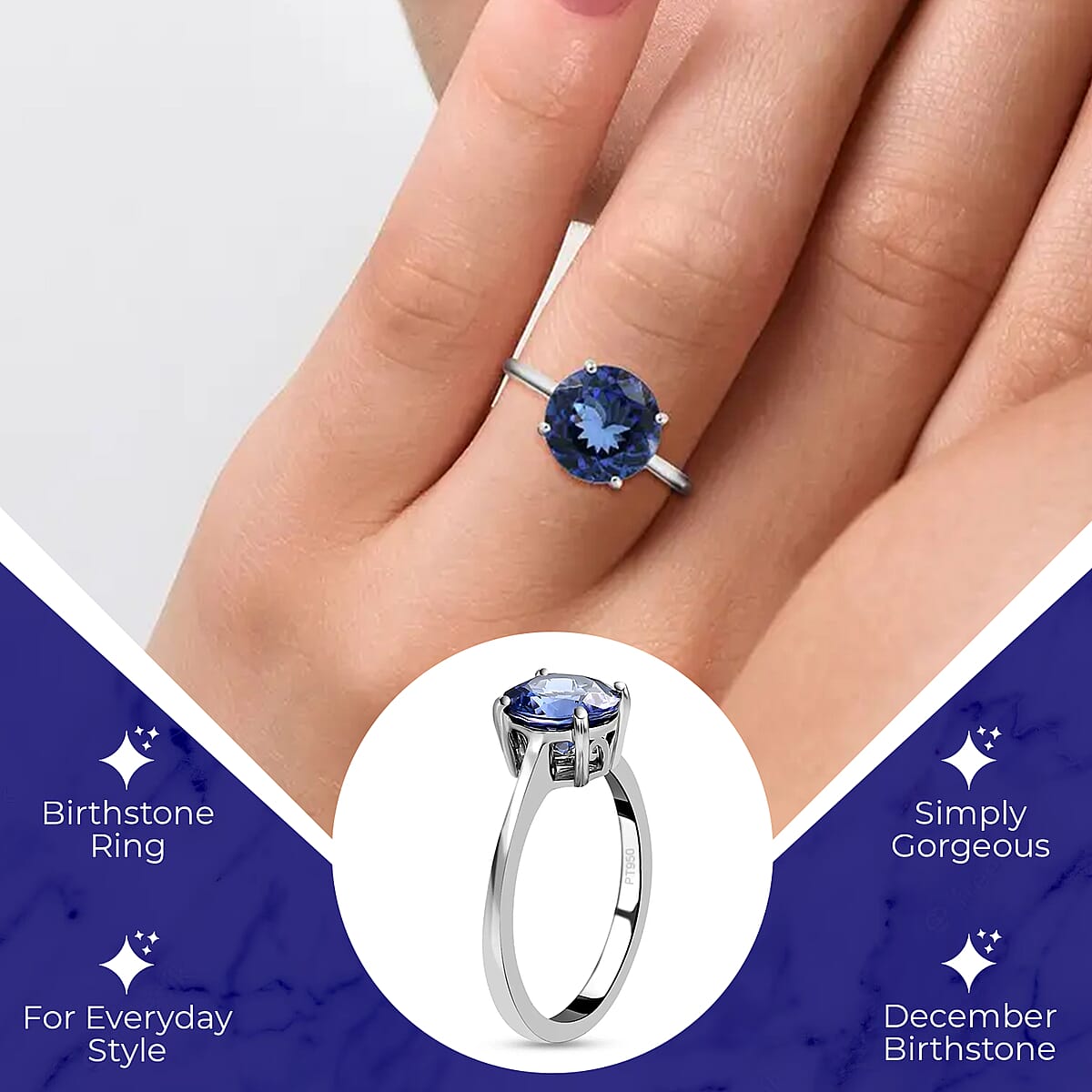 Rhapsody 950 Platinum AAAA Tanzanite Solitaire Ring, Promise Rings (Size 10.0) 5 Grams 4.85 ctw image number 2