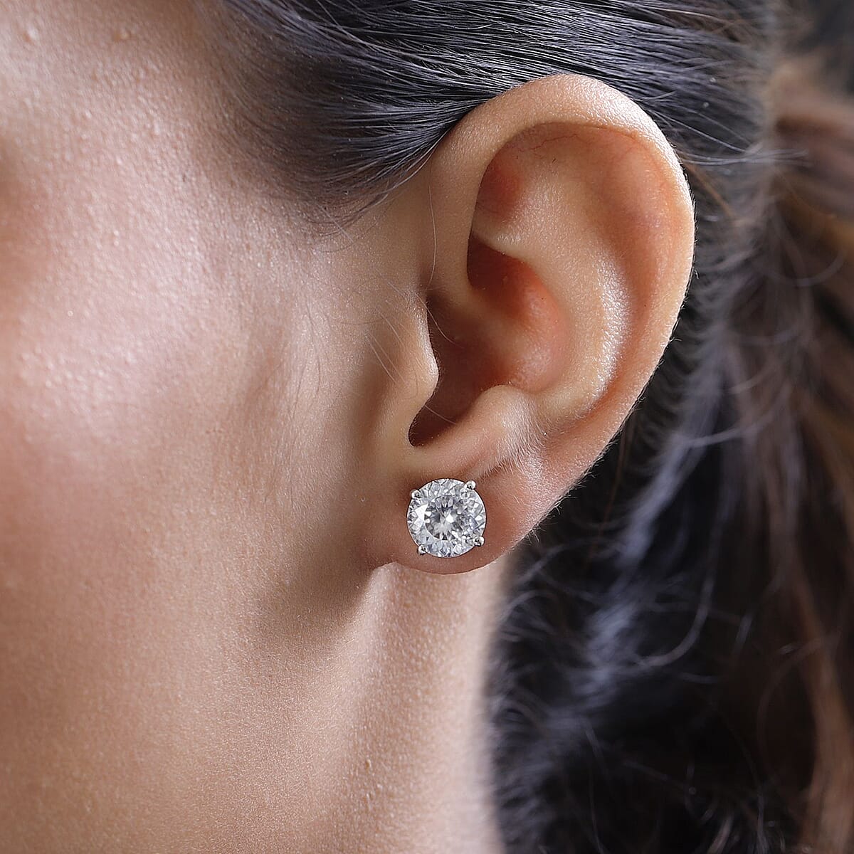 Moissanite Solitaire Stud Earrings in Platinum Over Sterling Silver 5.90 ctw (Del. in 10-15 Days) image number 2