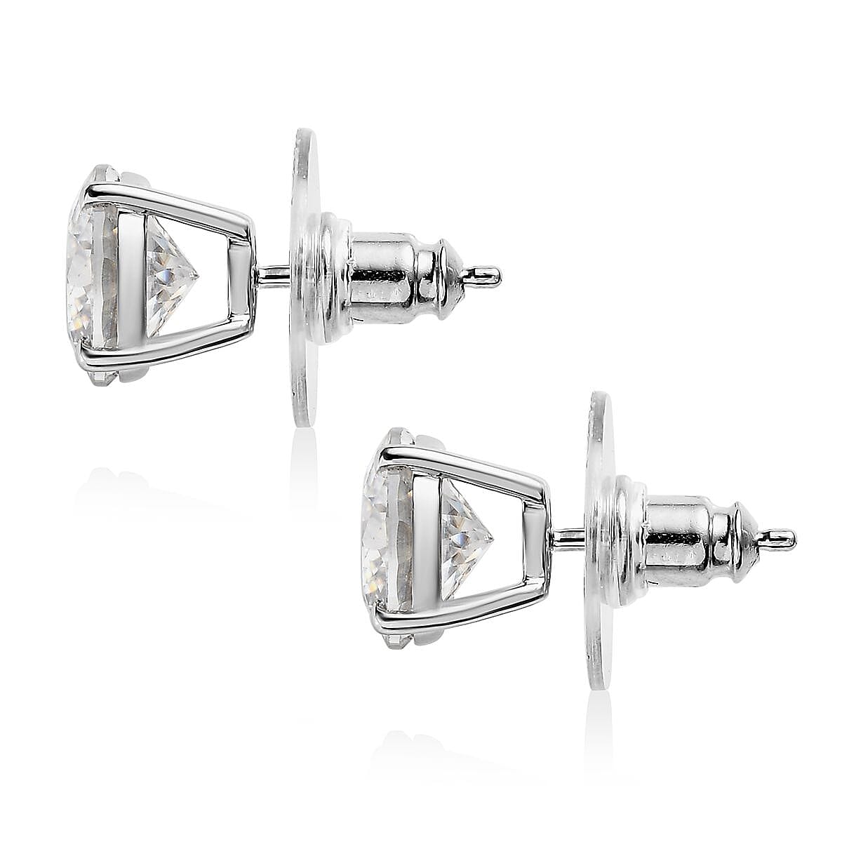 Moissanite Solitaire Stud Earrings in Platinum Over Sterling Silver 5.90 ctw (Del. in 10-15 Days) image number 3