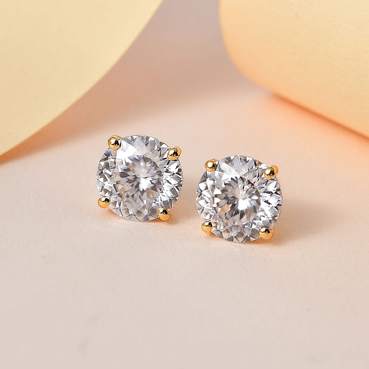 Moissanite Solitaire Stud Earrings in Vermeil Yellow Gold Over Sterling Silver 5.90 ctw image number 1