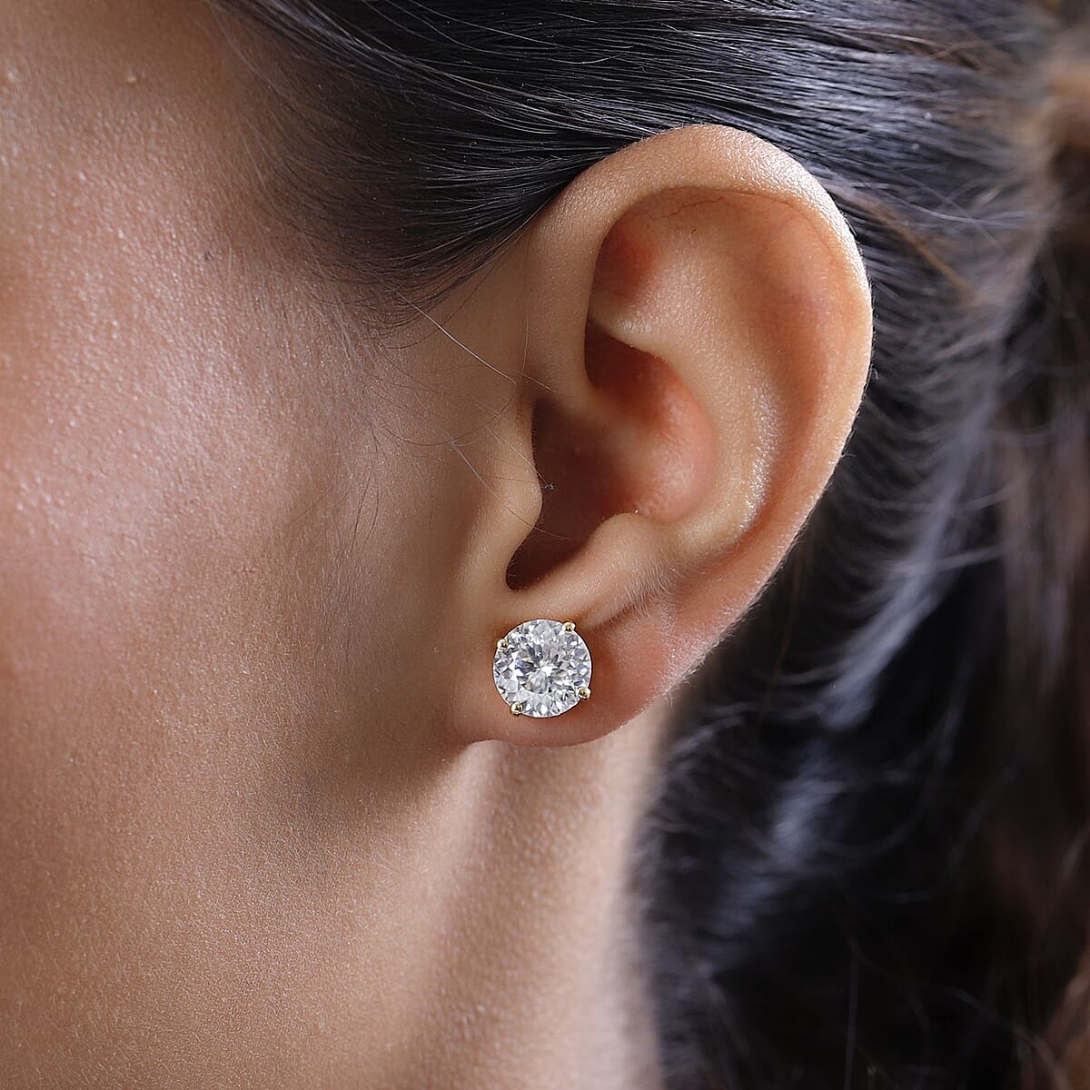 Moissanite Solitaire Stud Earrings in Vermeil Yellow Gold Over Sterling Silver 5.90 ctw image number 2