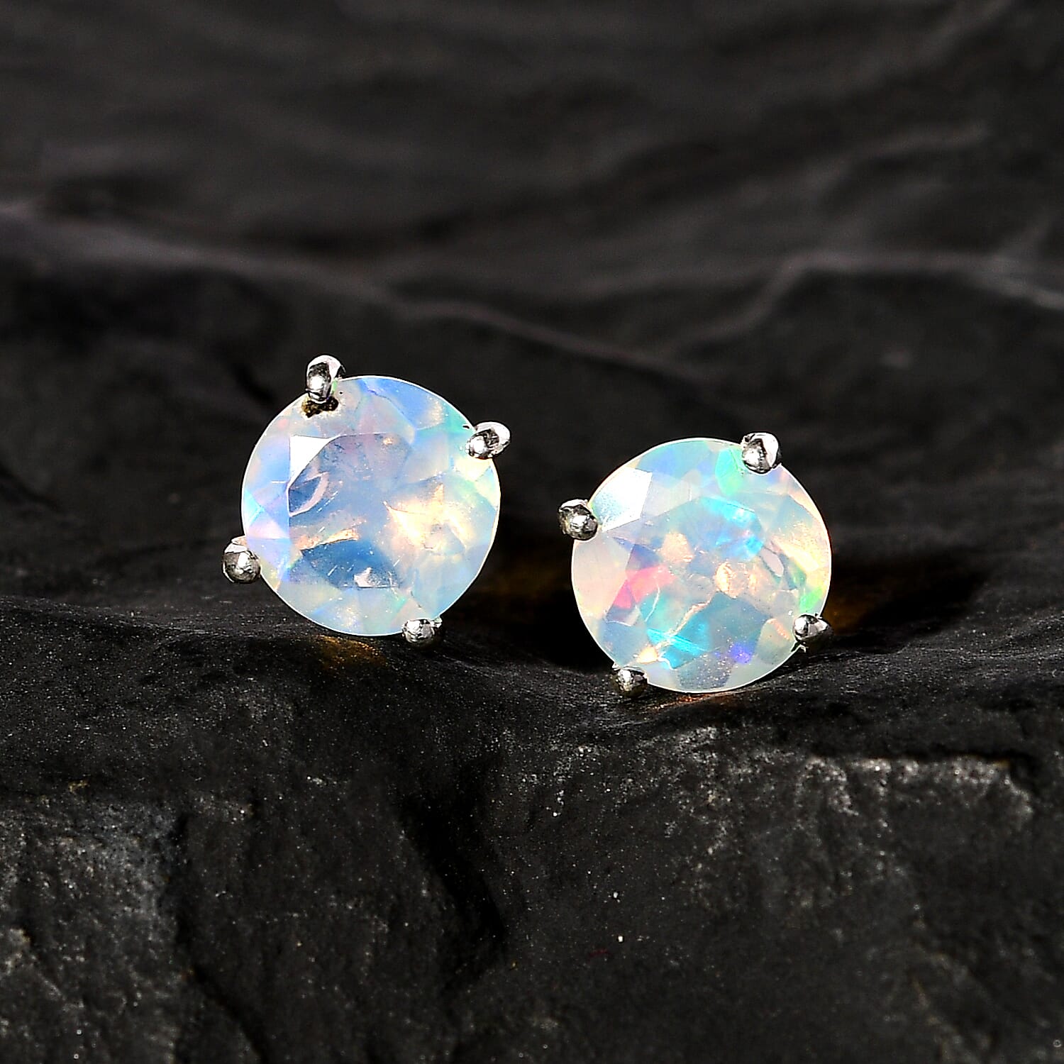 Premium Ethiopian Welo Opal Solitaire Stud Earrings in Platinum Over Sterling Silver 1.00 ctw
