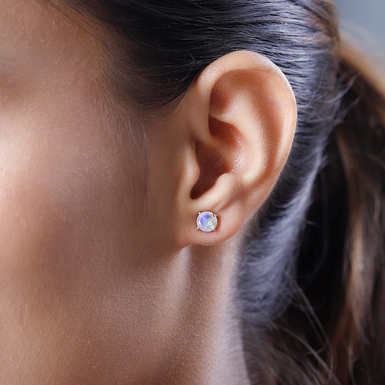 Premium Ethiopian Welo Opal Solitaire Stud Earrings in Platinum Over Sterling Silver 1.00 ctw