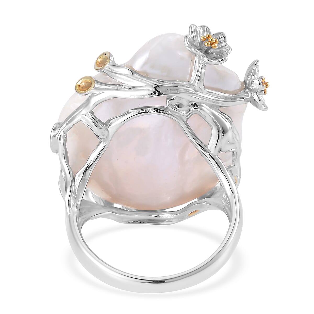 Organic Shape Baroque Pearl Ring in 14K Yellow Gold and Rhodium Over Sterling Silver (Size 7.0) image number 4