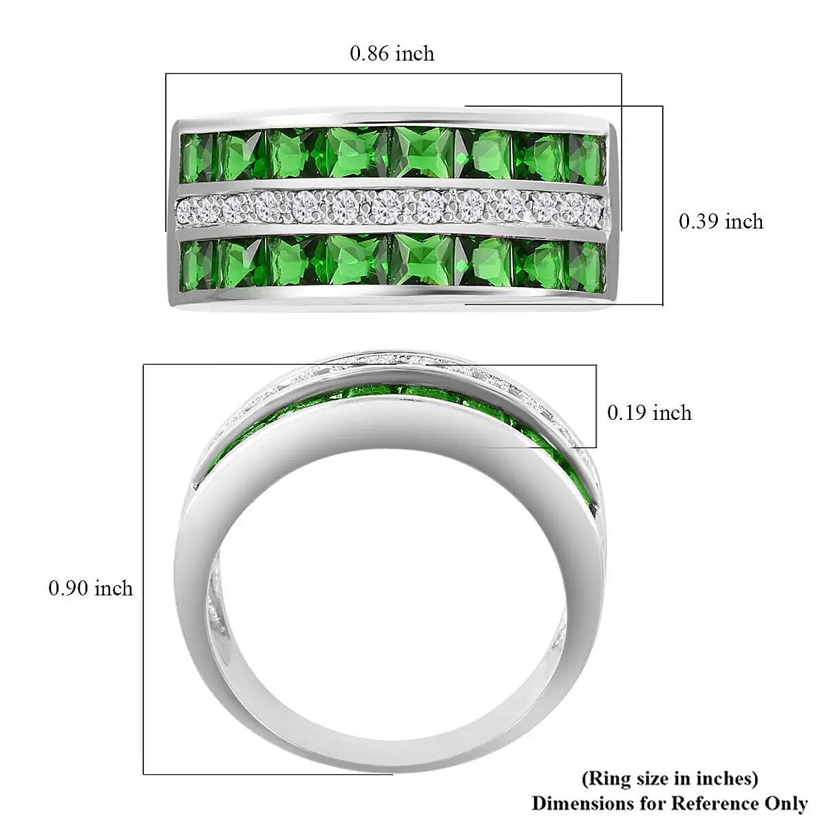 Lab Created Emerald Ring, Simulated Diamond Ring, Sterling Silver Ring, Multi Row Band Ring 1.60 ctw image number 6
