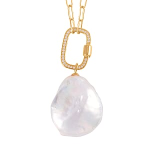 Organic Shape Baroque Pearl and Moissanite Necklace 20 Inches in 14K Yellow Gold Over Sterling Silver 0.20 ctw
