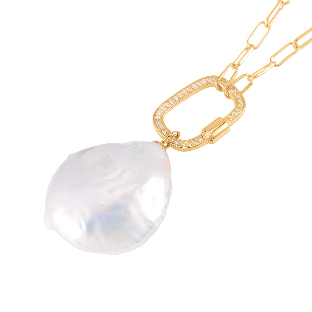 Organic Shape Baroque Pearl and Moissanite Necklace 20 Inches in 14K Yellow Gold Over Sterling Silver 0.20 ctw image number 2
