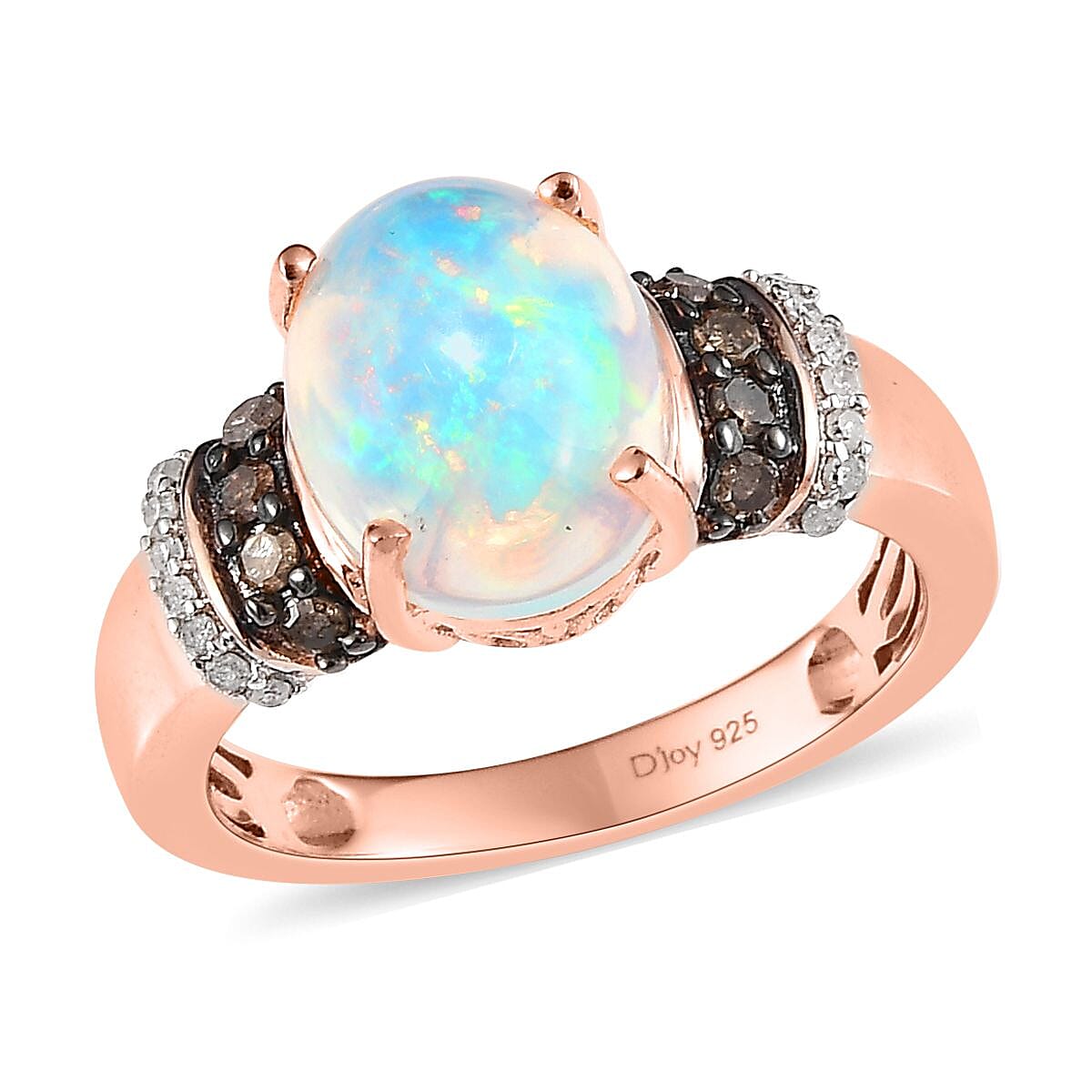 Premium Ethiopian Welo Opal, Champagne and White Diamond Ring in Vermeil Rose Gold Over Sterling Silver 2.50 ctw image number 0