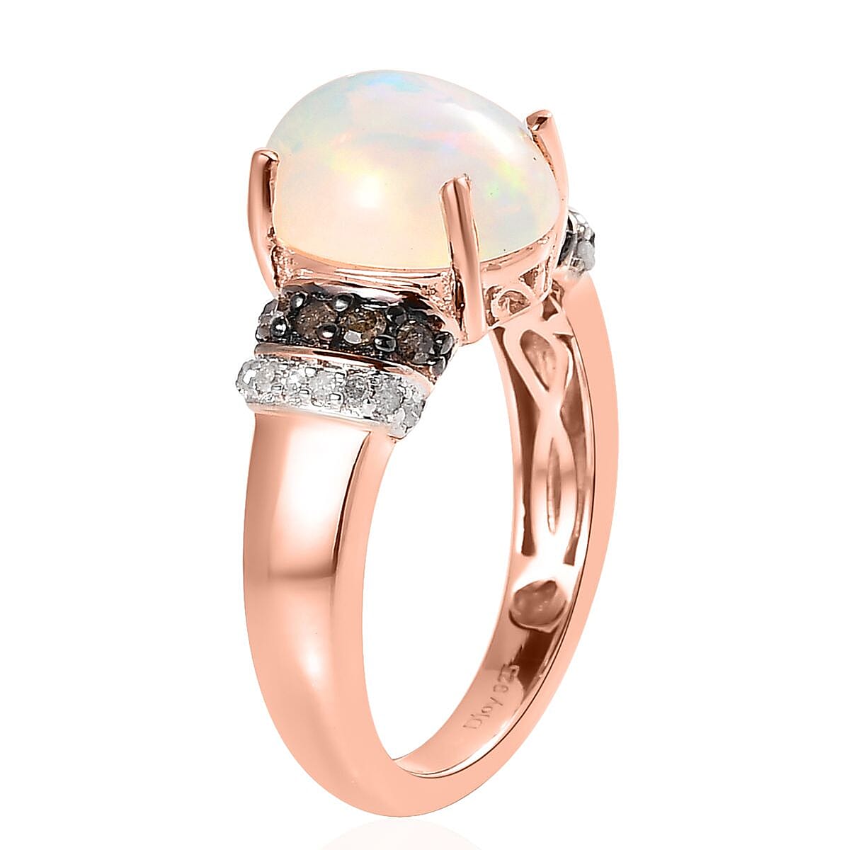 Premium Ethiopian Welo Opal, Champagne and White Diamond Ring in Vermeil Rose Gold Over Sterling Silver 2.50 ctw image number 3