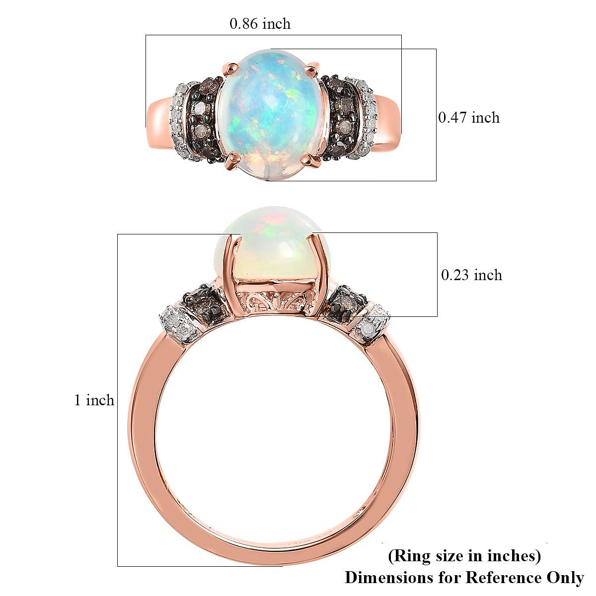 Premium Ethiopian Welo Opal, Champagne and White Diamond Ring in Vermeil Rose Gold Over Sterling Silver 2.50 ctw image number 5
