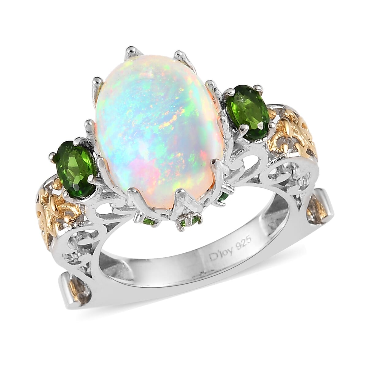 Premium Ethiopian Welo Opal and Chrome Diopside Ring in Vermeil YG and Platinum Over Sterling Silver 4.25 ctw image number 0