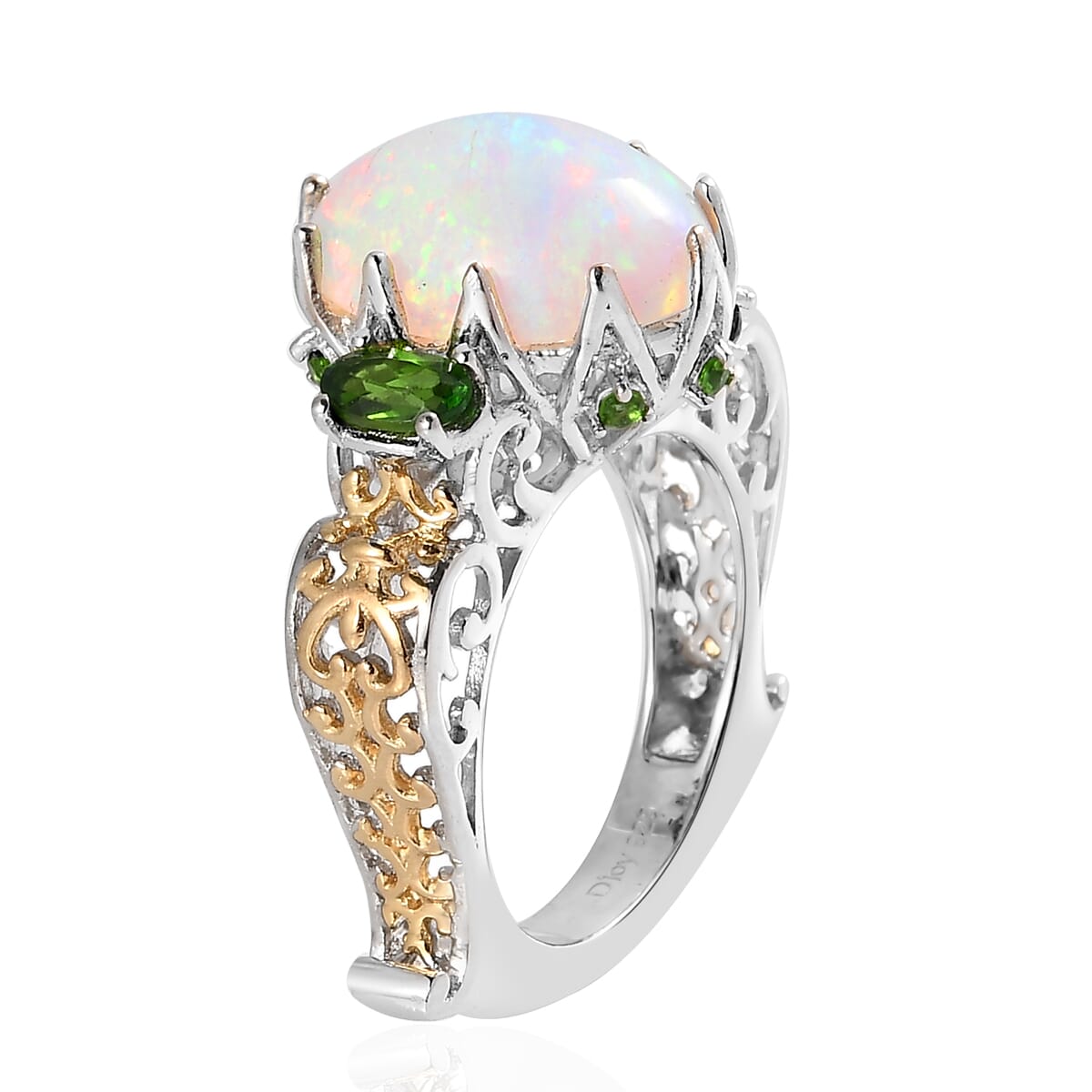 Premium Ethiopian Welo Opal and Chrome Diopside Ring in Vermeil YG and Platinum Over Sterling Silver 4.25 ctw image number 3