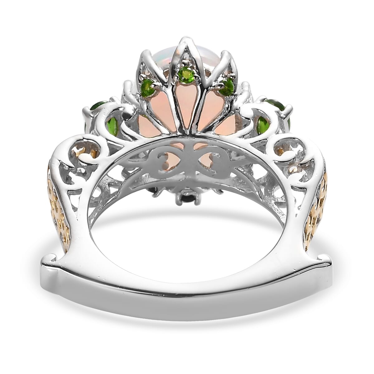 Premium Ethiopian Welo Opal and Chrome Diopside Ring in Vermeil YG and Platinum Over Sterling Silver 4.25 ctw image number 4