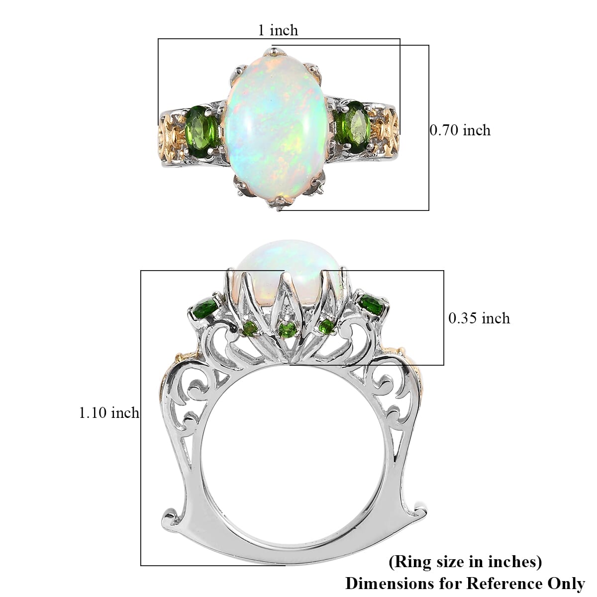 Premium Ethiopian Welo Opal and Chrome Diopside Ring in Vermeil YG and Platinum Over Sterling Silver 4.25 ctw image number 5