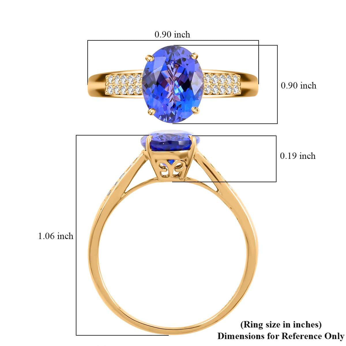 Luxoro 14K Yellow Gold AAA Tanzanite and G-H I2 Diamond Ring (Size 10.0) 3.15 Grams 3.00 ctw image number 5