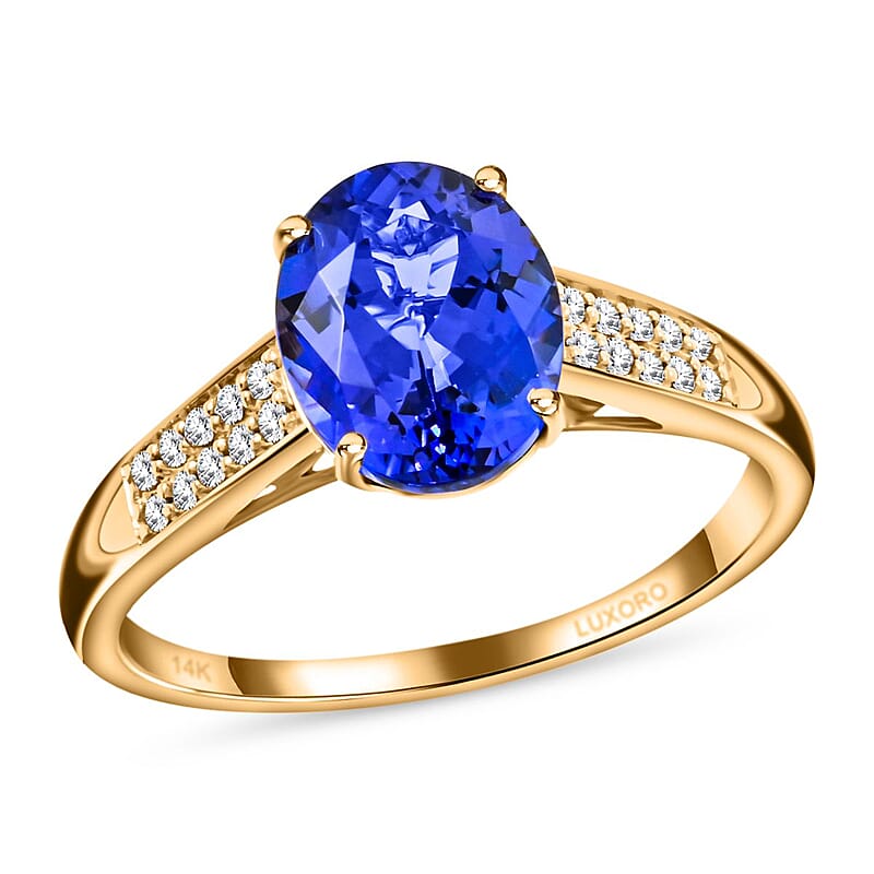 Certified & Appraised Luxoro 14K Yellow Gold AAA Tanzanite and G-H I2 Diamond Solitaire Ring (Size 7.0) 3.00 ctw