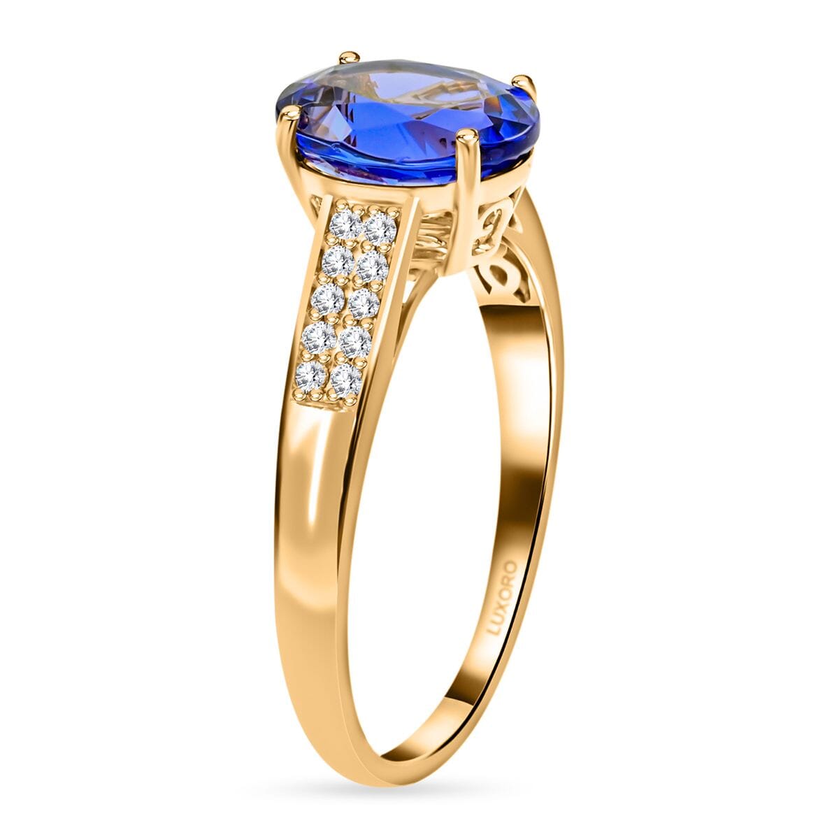 Luxoro 14K Yellow Gold AAA Tanzanite and G-H I2 Diamond Solitaire Ring (Size 9.0) 3.00 ctw image number 3
