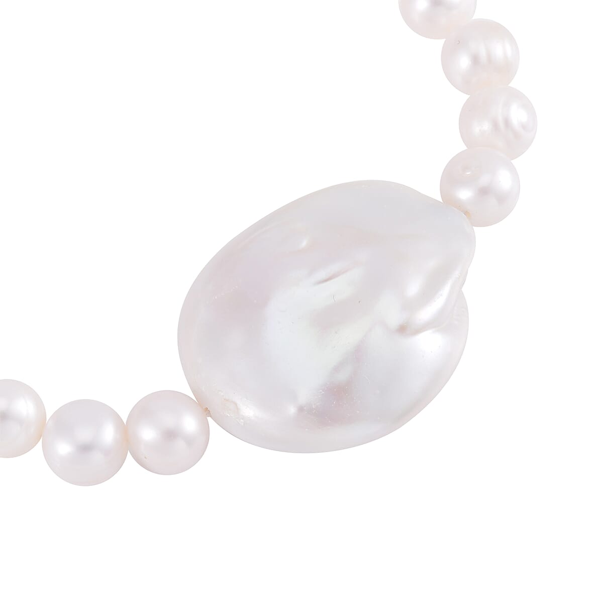 Organic Shape Baroque Pearl, Freshwater Pearl Bracelet in Rhodium Over Sterling Silver  image number 2