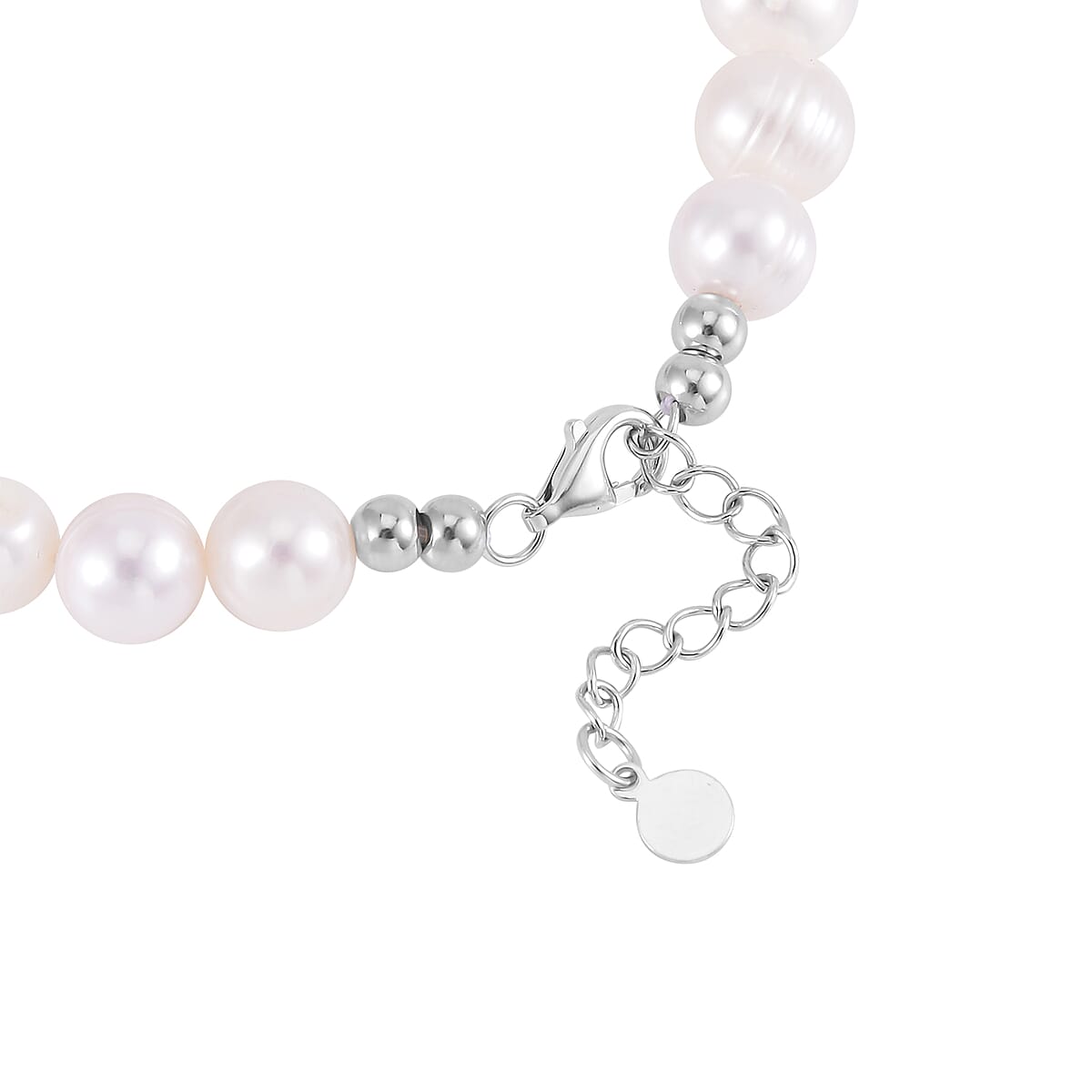 Organic Shape Baroque Pearl, Freshwater Pearl Bracelet in Rhodium Over Sterling Silver  image number 3