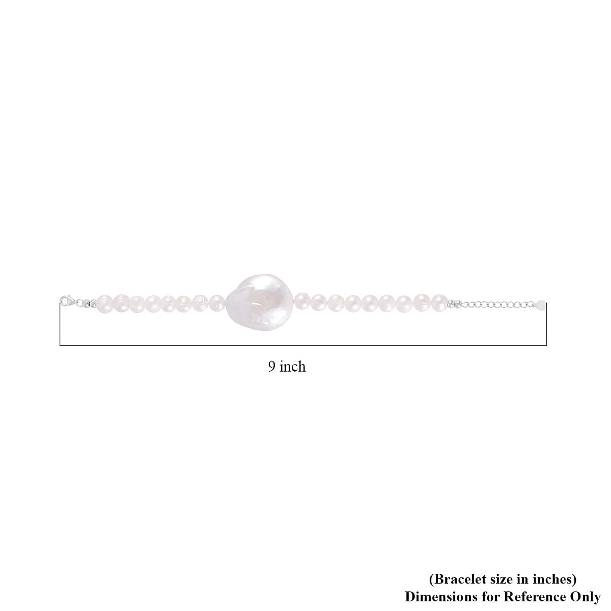 Organic Shape Baroque Pearl, Freshwater Pearl Bracelet in Rhodium Over Sterling Silver  image number 4