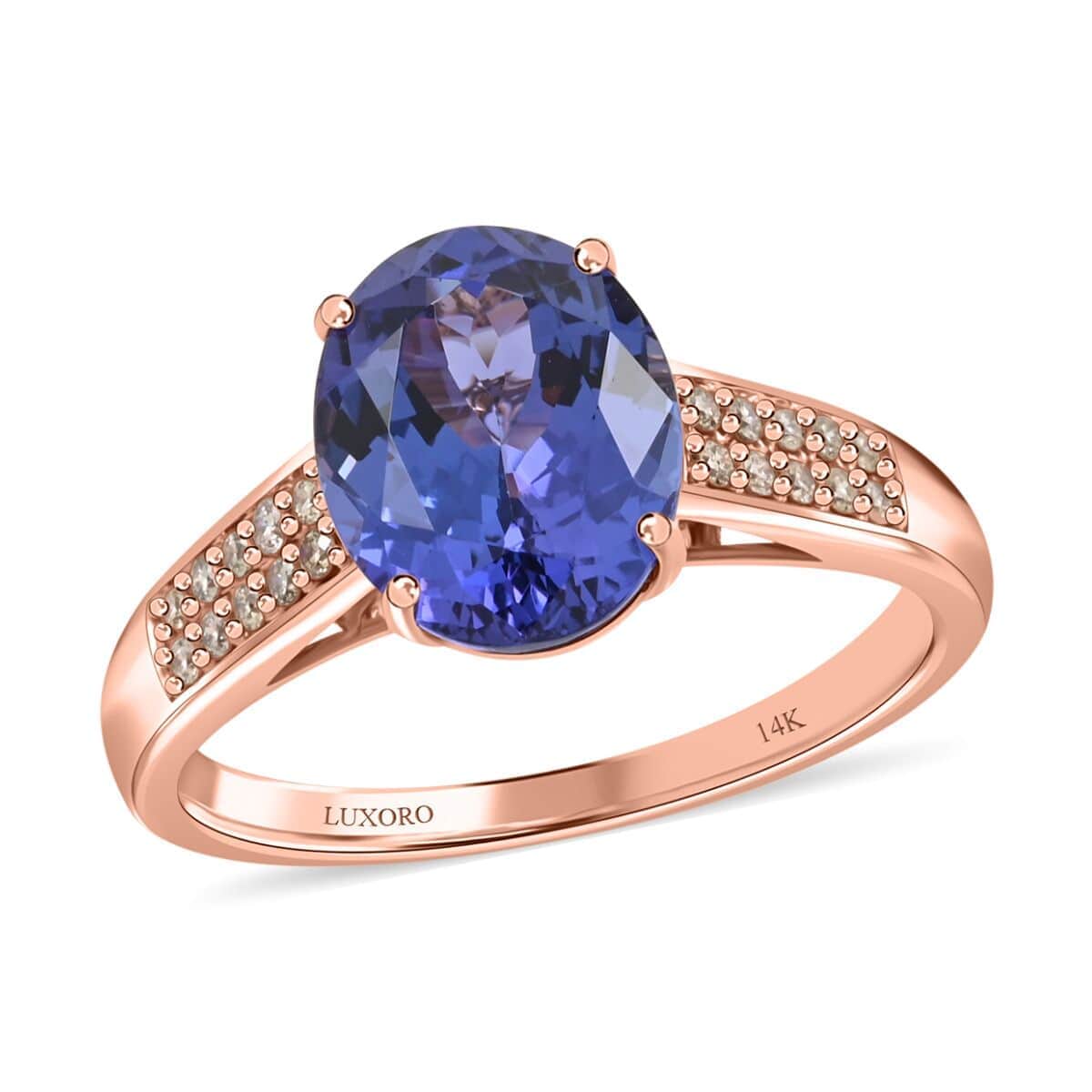 Luxoro 14K Rose Gold AAA Tanzanite and G-H I2 Diamond Ring (Size 6.0) 3.00 ctw image number 0