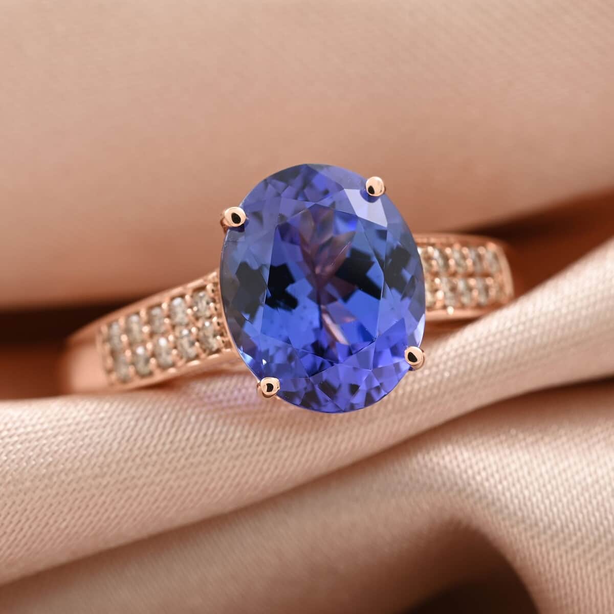 Luxoro 14K Rose Gold AAA Tanzanite and G-H I2 Diamond Ring (Size 6.0) 3.00 ctw image number 1