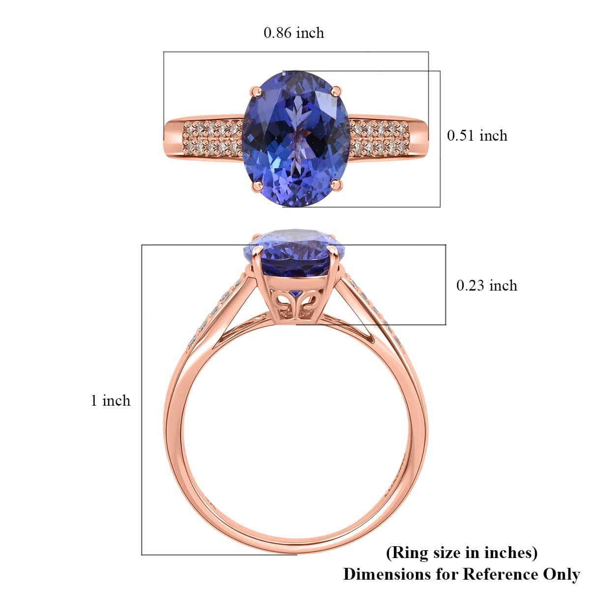 Luxoro 14K Rose Gold AAA Tanzanite and G-H I2 Diamond Ring (Size 6.0) 3.00 ctw image number 5