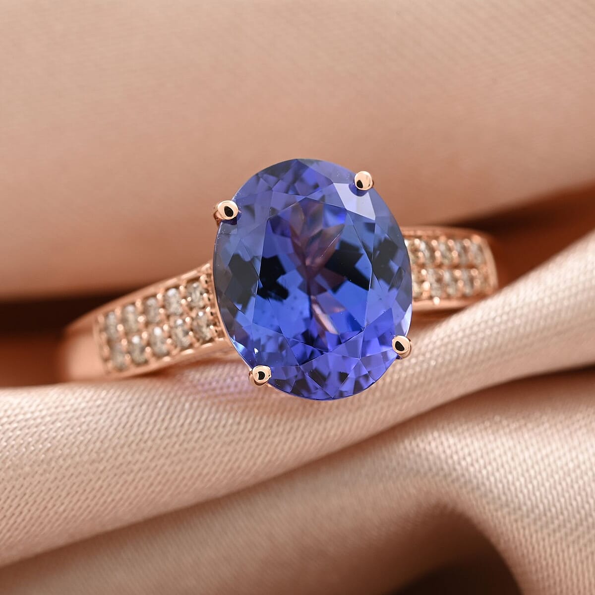 Luxoro 14K Rose Gold AAA Tanzanite and G-H I2 Diamond Solitaire Ring (Size 7.0) 3.15 Grams 3.00 ctw image number 1