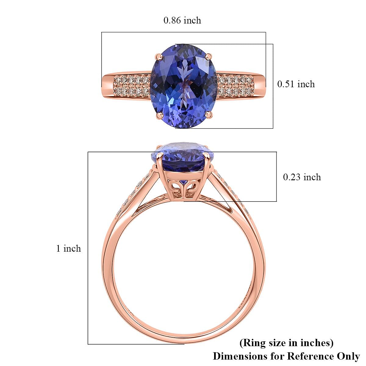 Luxoro 14K Rose Gold AAA Tanzanite and G-H I2 Diamond Solitaire Ring (Size 7.0) 3.15 Grams 3.00 ctw image number 5