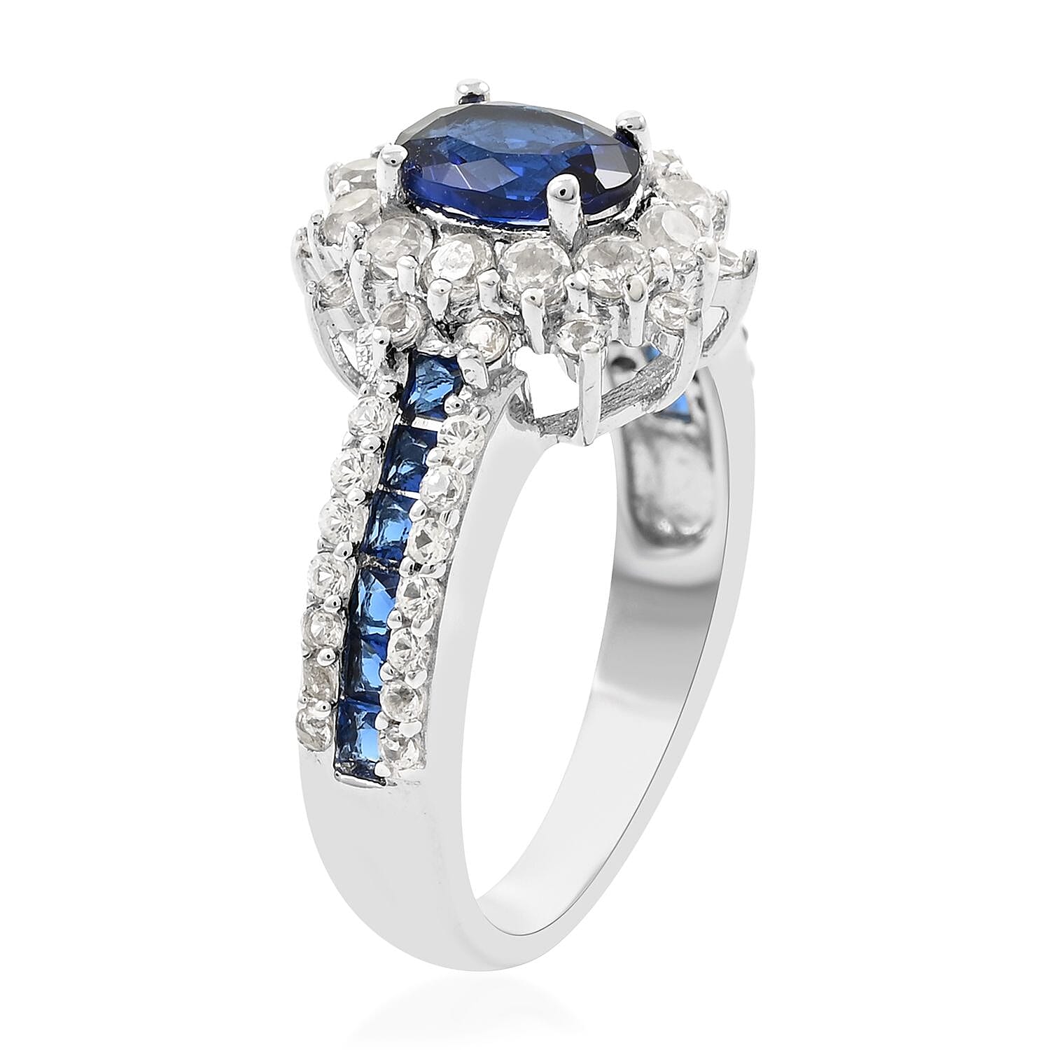 Lab Created Sapphire and Simulated Diamond Ring in Sterling Silver (Size 7.0) 2.85 ctw