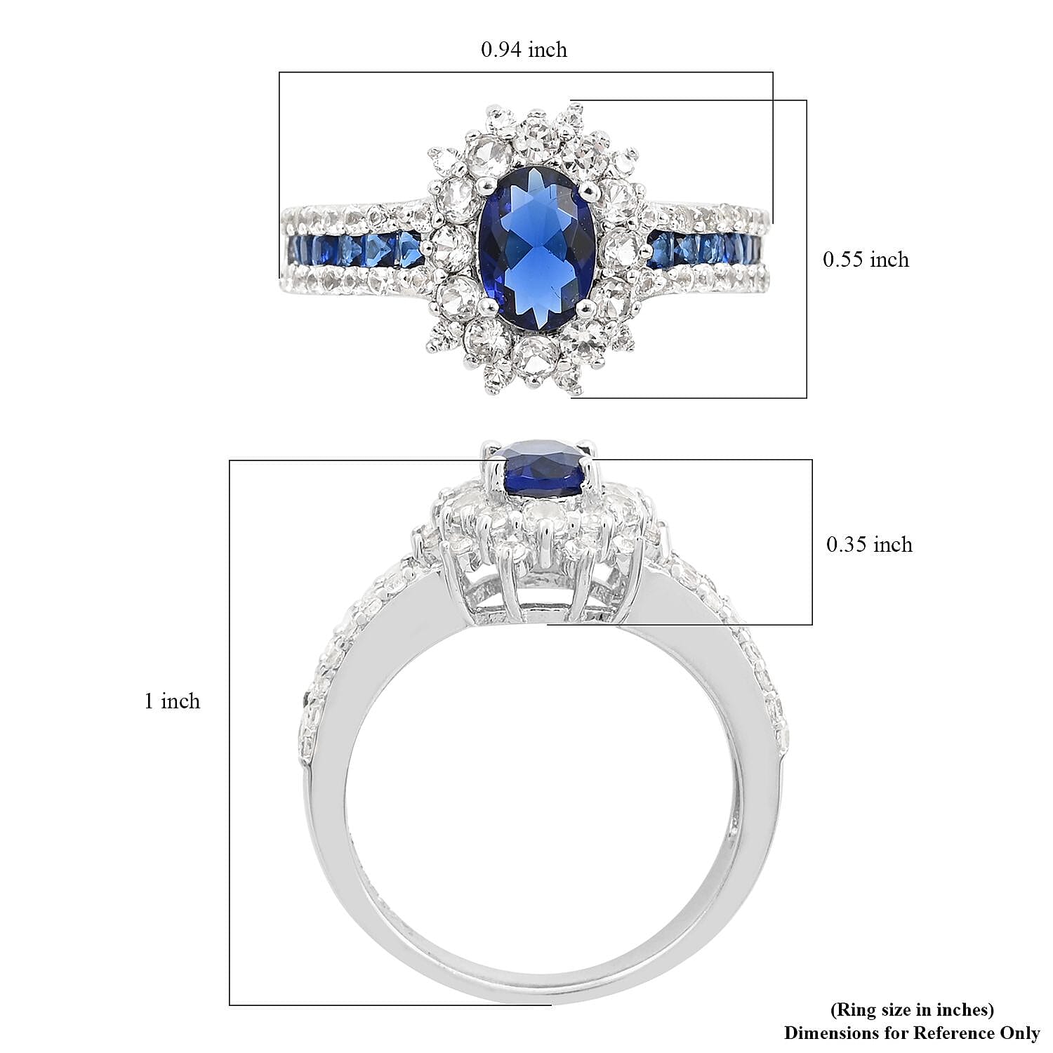Lab Created Sapphire and Simulated Diamond Ring in Sterling Silver (Size 7.0) 2.85 ctw