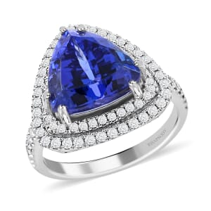 Certified & Appraised Rhapsody 950 Platinum AAAA Tanzanite and E-F VS Diamond Double Halo Ring (Size 6.0) 8 Grams 5.00 ctw