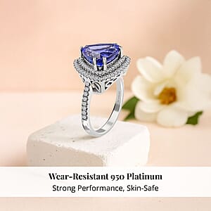 Certified & Appraised Rhapsody 950 Platinum AAAA Tanzanite and E-F VS Diamond Double Halo Ring (Size 7.0) 8 Grams 5.00 ctw