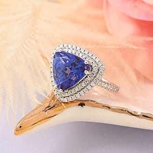 Certified & Appraised Rhapsody 950 Platinum AAAA Tanzanite and E-F VS Diamond Double Halo Ring (Size 9.0) 8 Grams 5.00 ctw