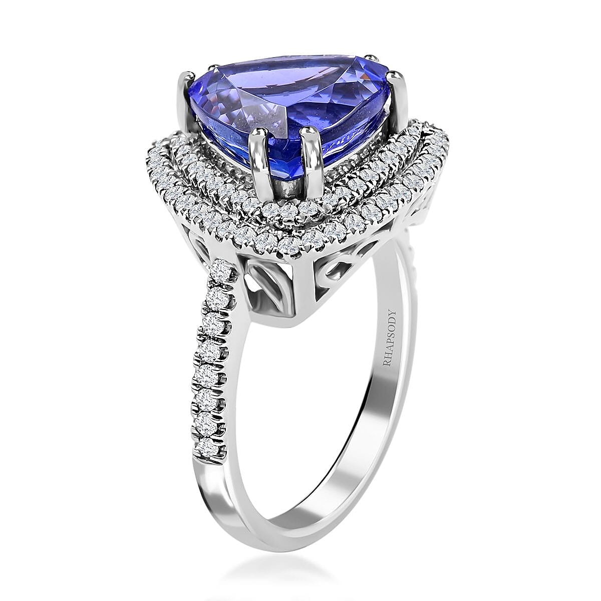 Certified & Appraised Rhapsody 950 Platinum AAAA Tanzanite and E-F VS Diamond Double Halo Ring (Size 9.0) 8 Grams 5.00 ctw image number 3