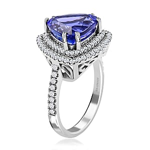 Certified & Appraised Rhapsody 950 Platinum AAAA Tanzanite and E-F VS Diamond Double Halo Ring (Size 9.0) 8 Grams 5.00 ctw