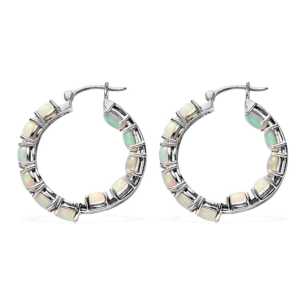 Premium Ethiopian Welo Opal Hoop Earrings in Platinum Over Sterling Silver 6.65 ctw image number 3